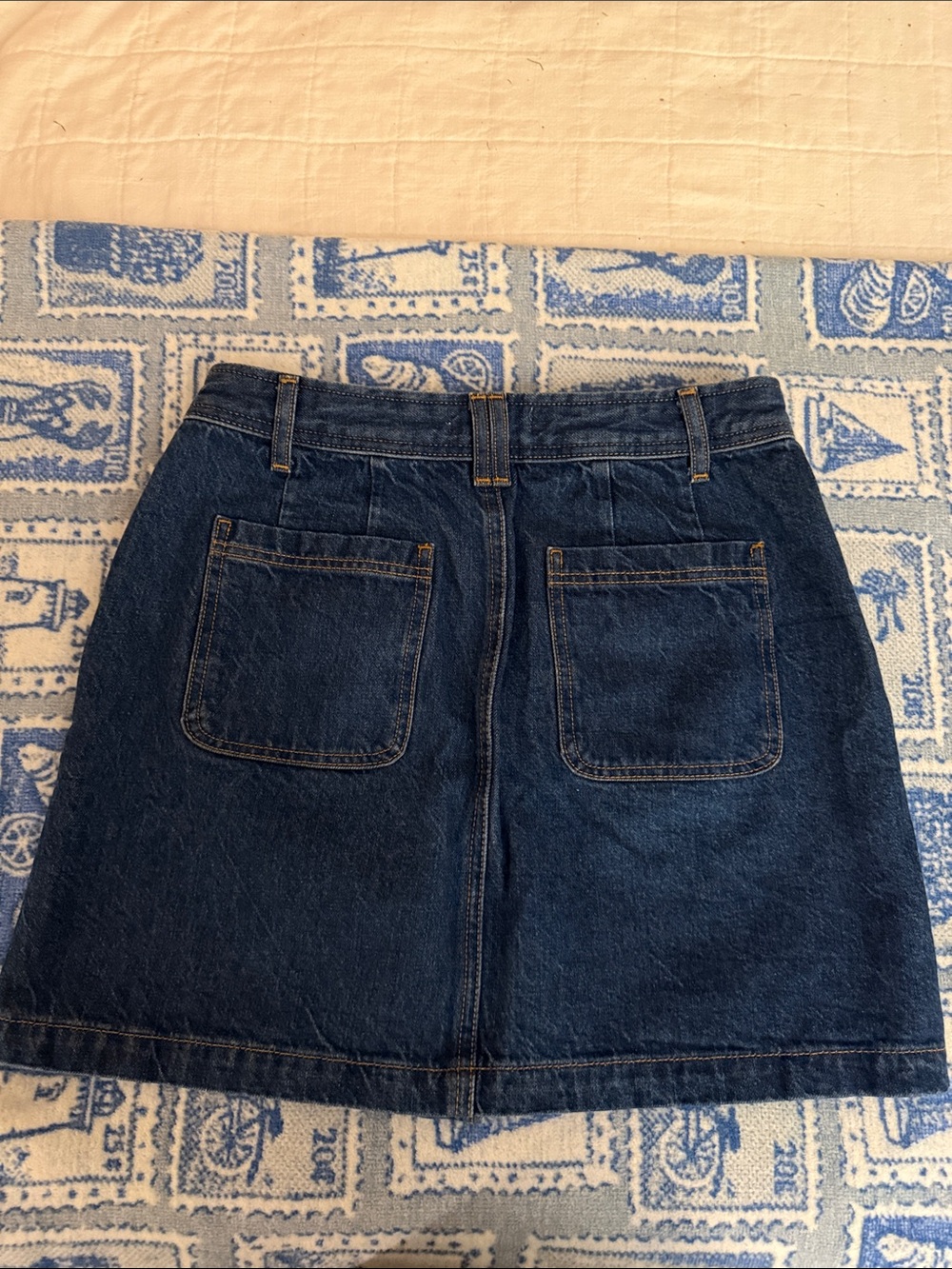 Dark Blue Denim Button-Front Mini Skirt - Picture 5 of 5